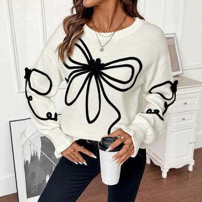 Damen Strickpullover Floral Norvielle Hochkragen - Norvielle