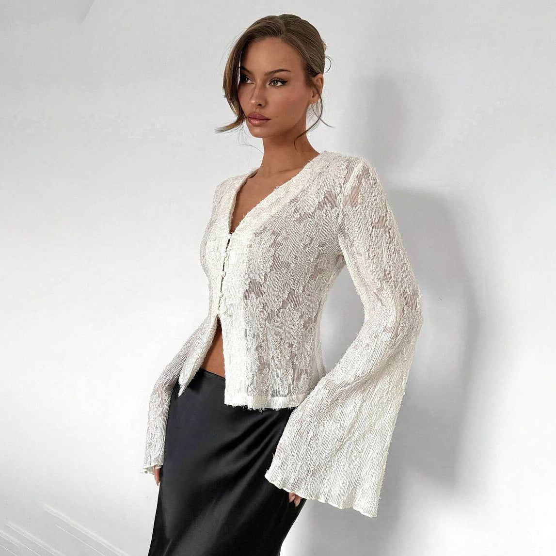 Damen Spitzenbluse Weite Ärmel Norvielle