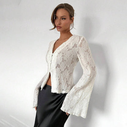 Damen Spitzenbluse Weite Ärmel Norvielle