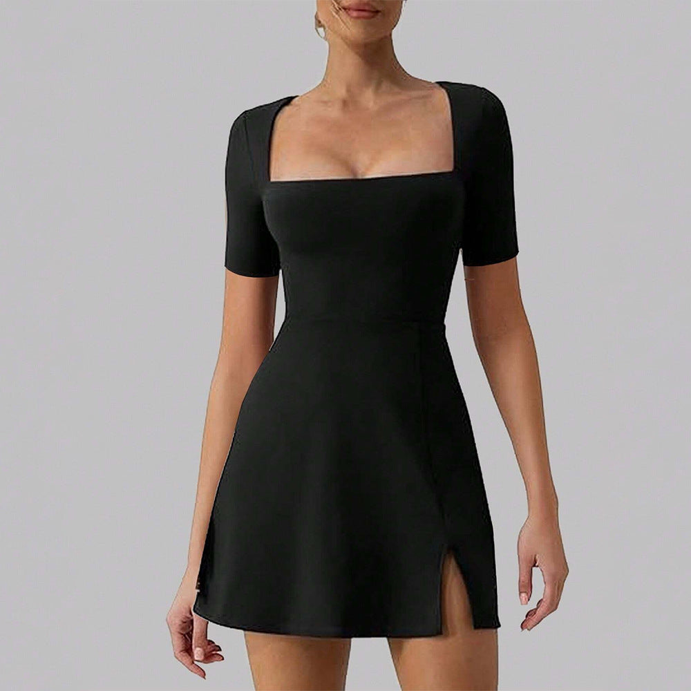 Damen Oversized Sommerkleid mit quadratischem Ausschnitt und Schlitzen - Norvielle