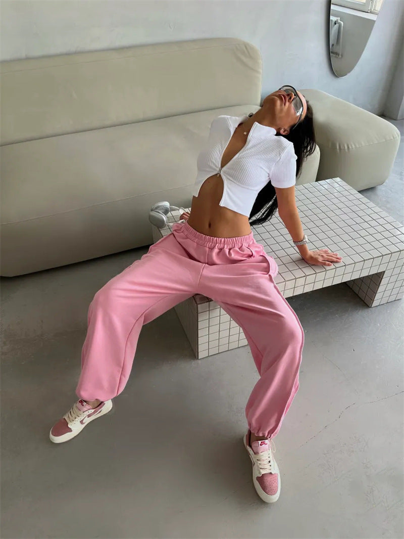 Damen Sweatpants Weites Bein Elastischer Bund Norvielle
