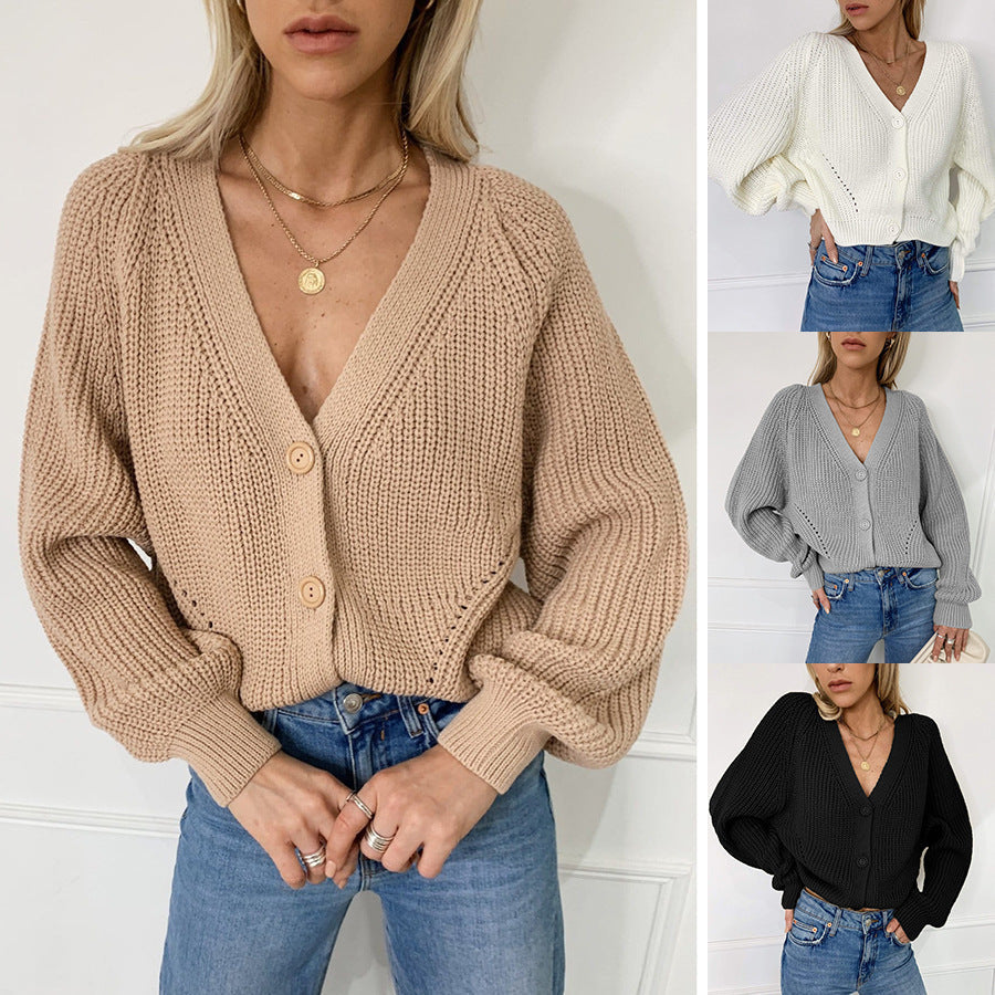 Damen Strickcardigan V-Ausschnitt Knopfdetails Beige - Norvielle