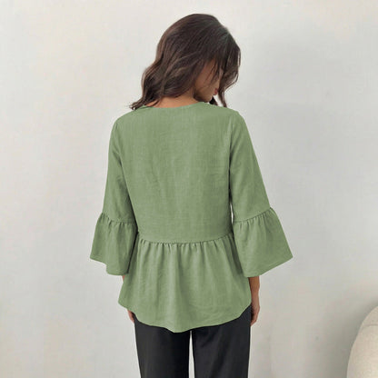 Damen Bluse Weite Ärmel Knopf Detail Norvielle