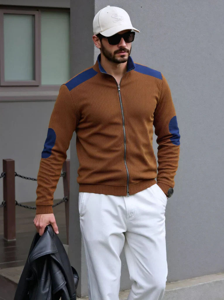 Herren Strickcardigan Reißverschluss Rippenmuster