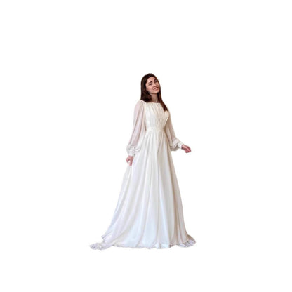 Damen Maxikleid Gerafftes Oberteil Länge Lang Ärmel Norvielle