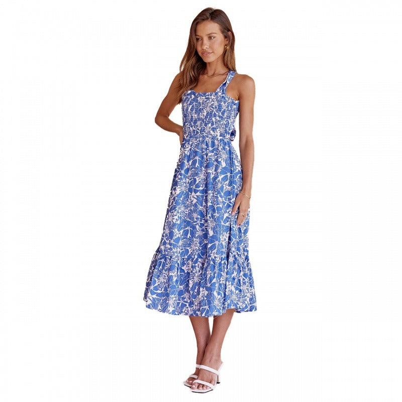 Damen Maxikleid Romantisch Florales Design Elastisch