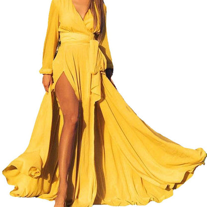 Damen Maxikleid V-Ausschnitt Elegantes Seitenöffnung Norvielle