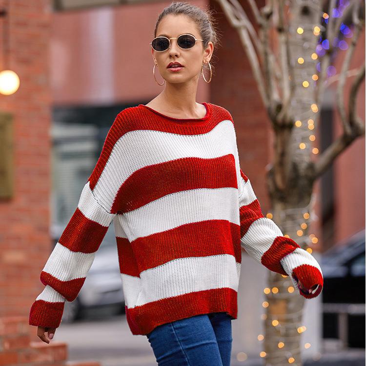 Damen Strickpullover Modernes Streifenmuster Weit Norvielle