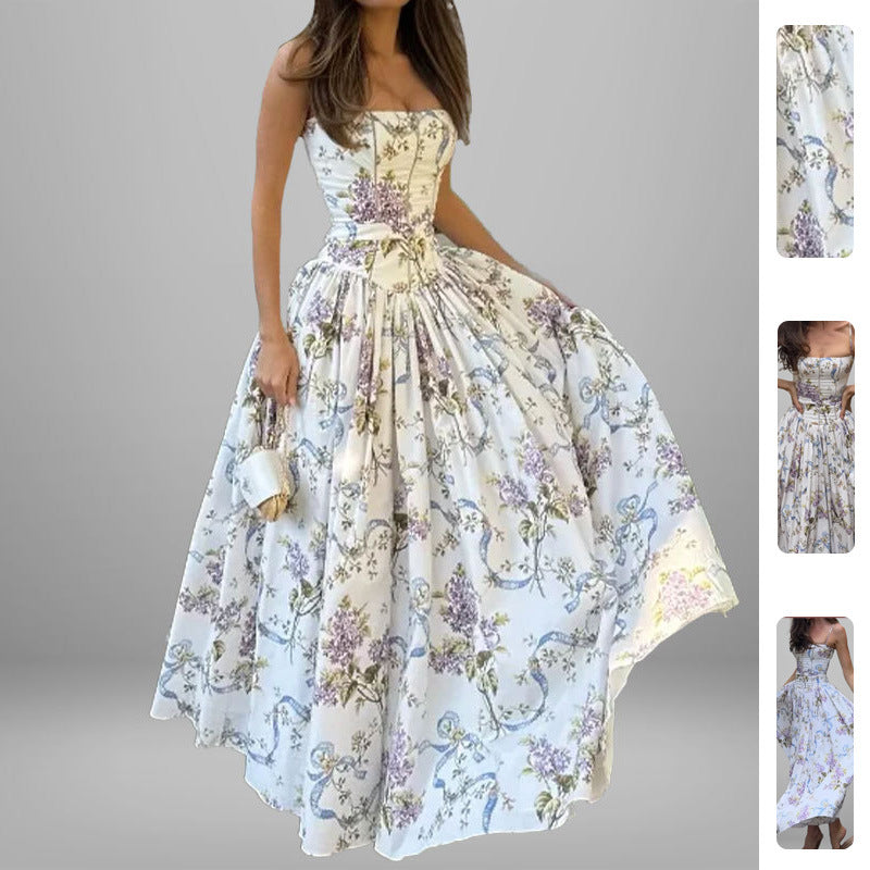 Damen Maxikleid Floralmuster Gerafftes Oberteil Norvielle - Norvielle