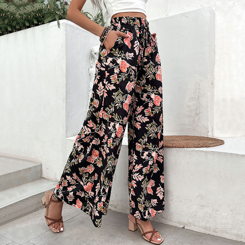 Damen Palazzo-Hosen Floralmuster Elastischer Bund Norvielle