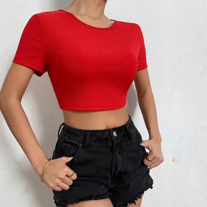 Damen Cropped mit Bindebändern Rücken Dekor