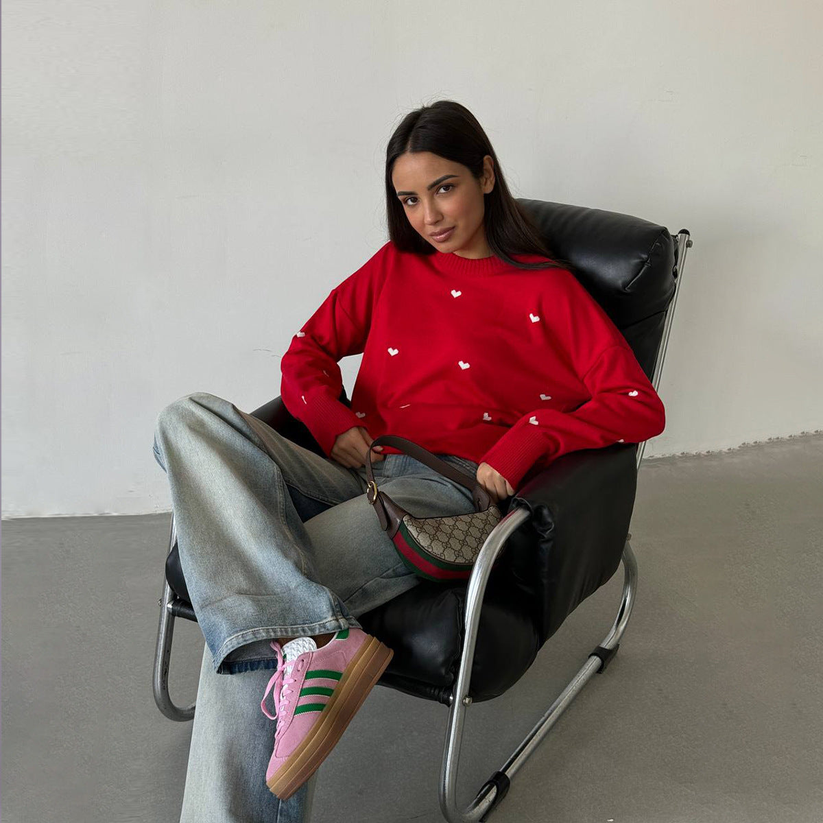 Damen Oversized Pullover Herzmuster Weich Norvielle