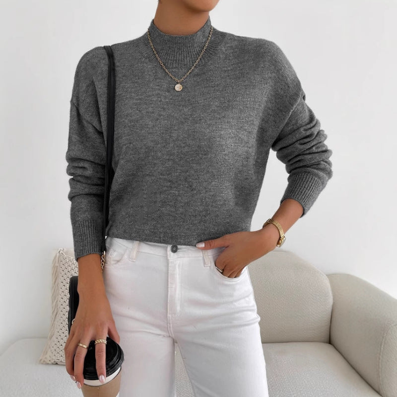 Damen Pullover Weiches Material Hochkragen Beige - Norvielle