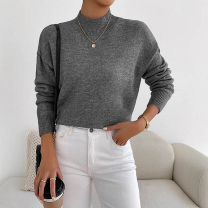Damen Pullover Weiches Material Hochkragen Beige - Norvielle