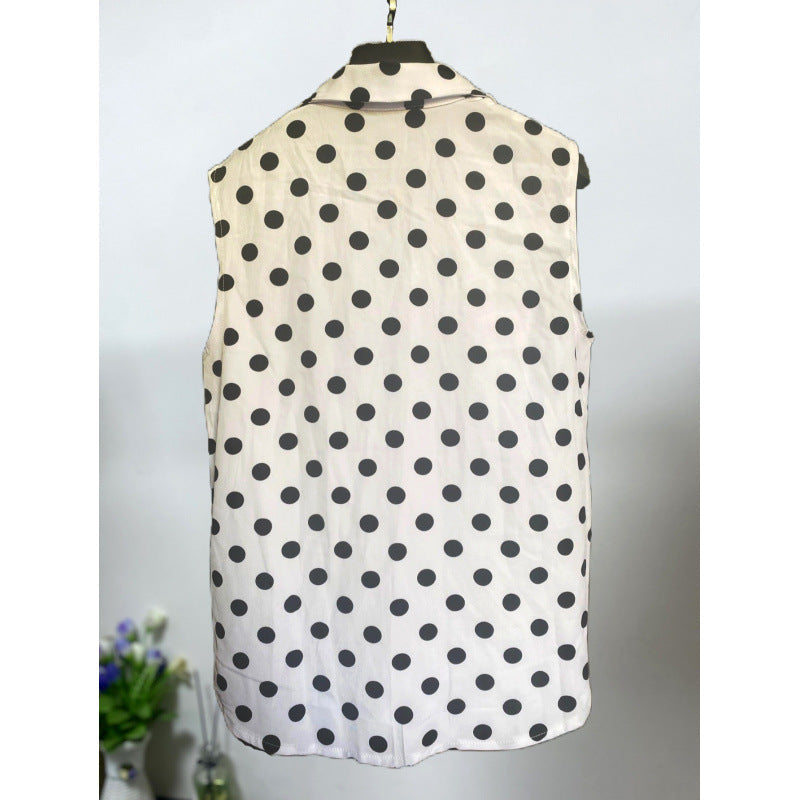 Damen Ärmellose Bluse Punktmuster Weiß