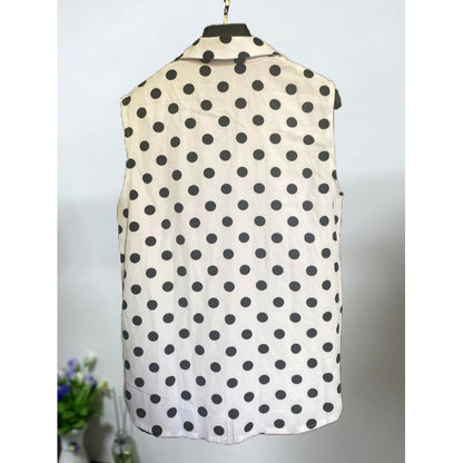 Damen Ärmellose Bluse Punktmuster Weiß