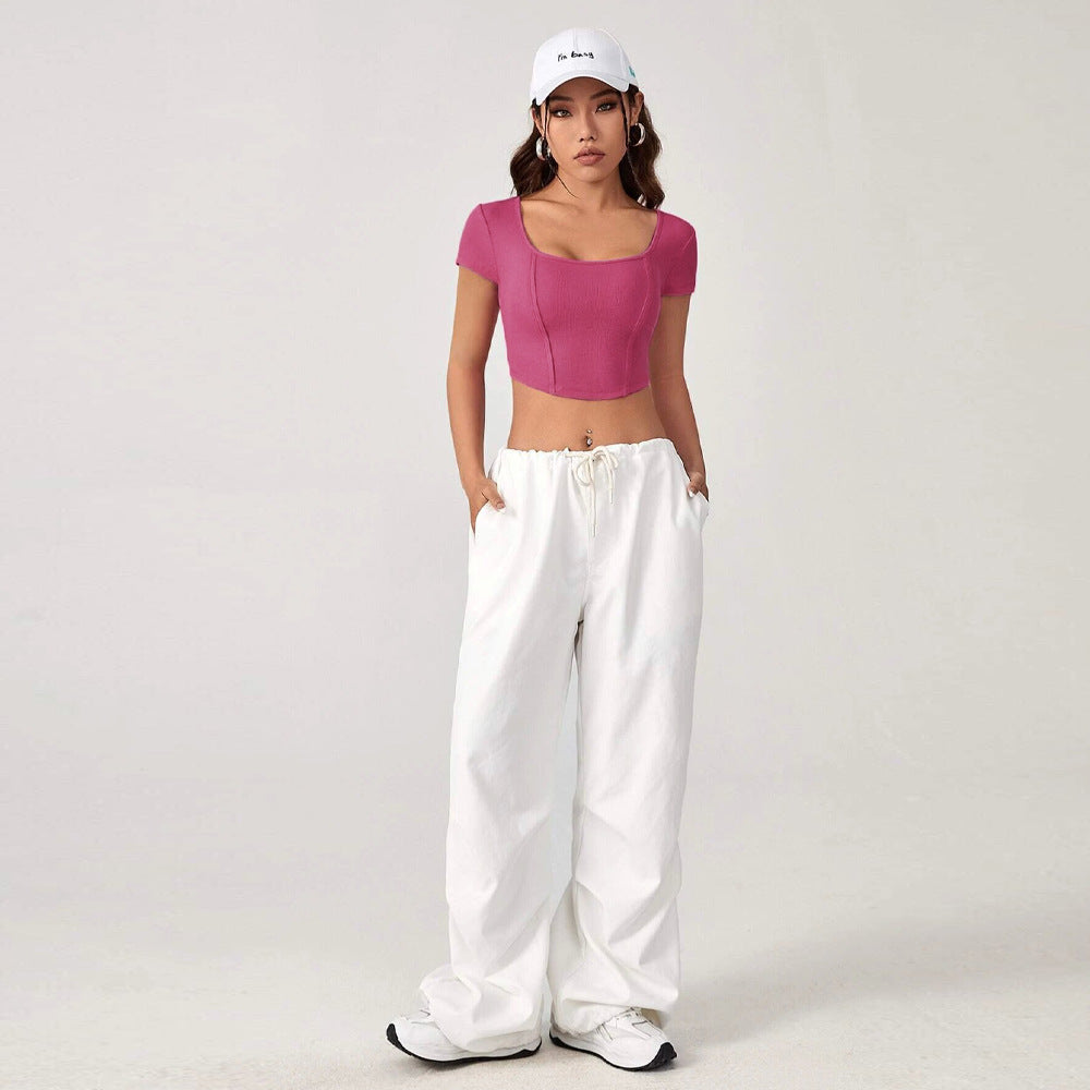 Damen Cropped Quadratischer Ausschnitt Rippstruktur Norvielle