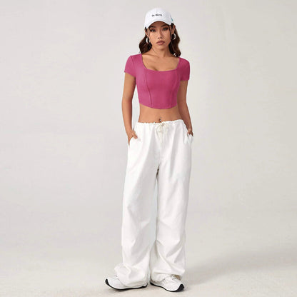Damen Cropped Quadratischer Ausschnitt Rippstruktur Norvielle