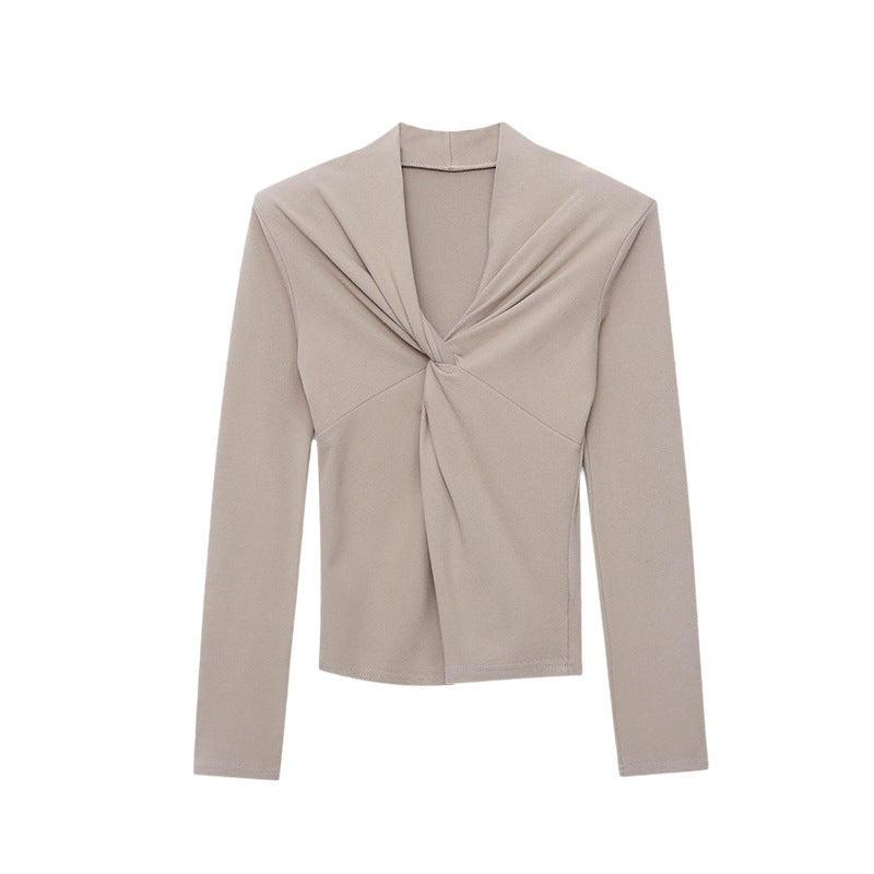 Damen Langarm-Oberteil Wickeldesign Figurfreundlich