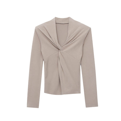 Damen Langarm-Oberteil Wickeldesign Figurfreundlich
