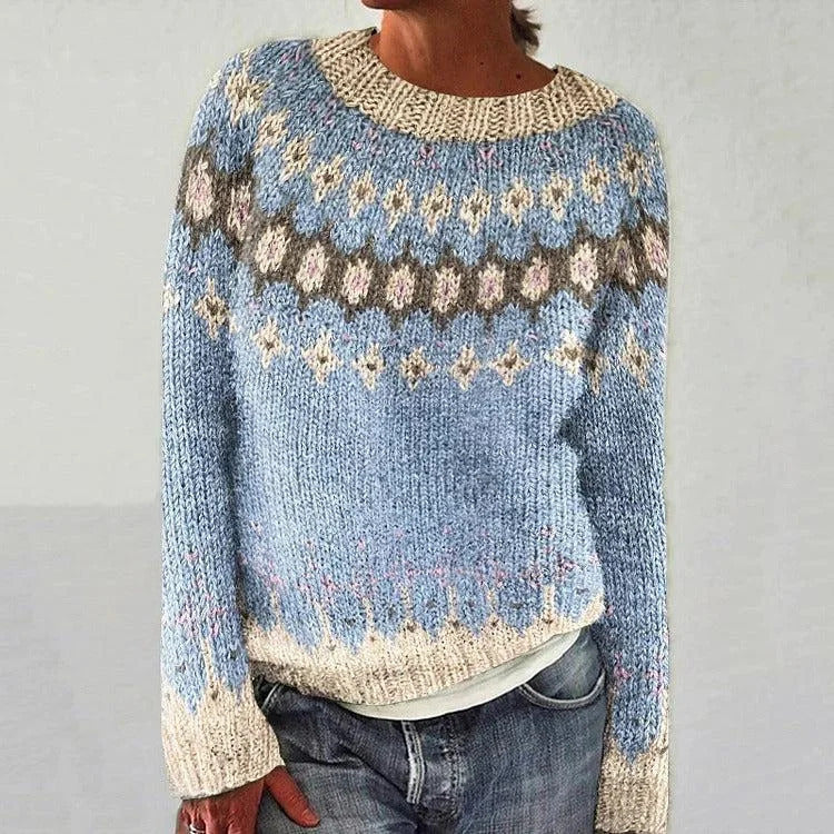 Damen Strickpullover Lebendiges Muster Komfortschnitt Norvielle