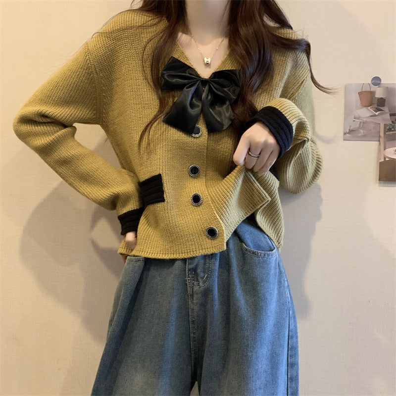 Damen Strickjacke Satinband Knöpfe Norvielle - Norvielle