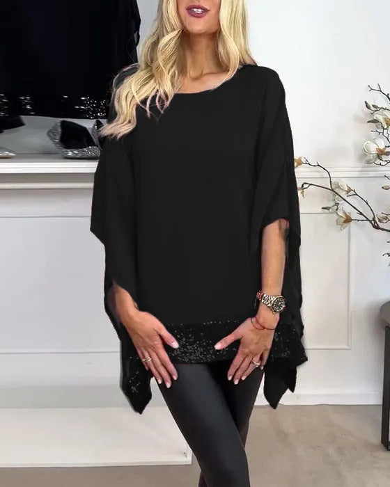 Damen Poncho-Oberteil Spitzenabschluss Elegantes Design Norvielle