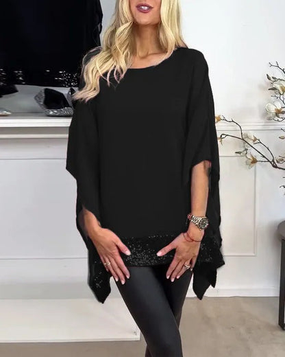 Damen Poncho-Oberteil Spitzenabschluss Elegantes Design Norvielle