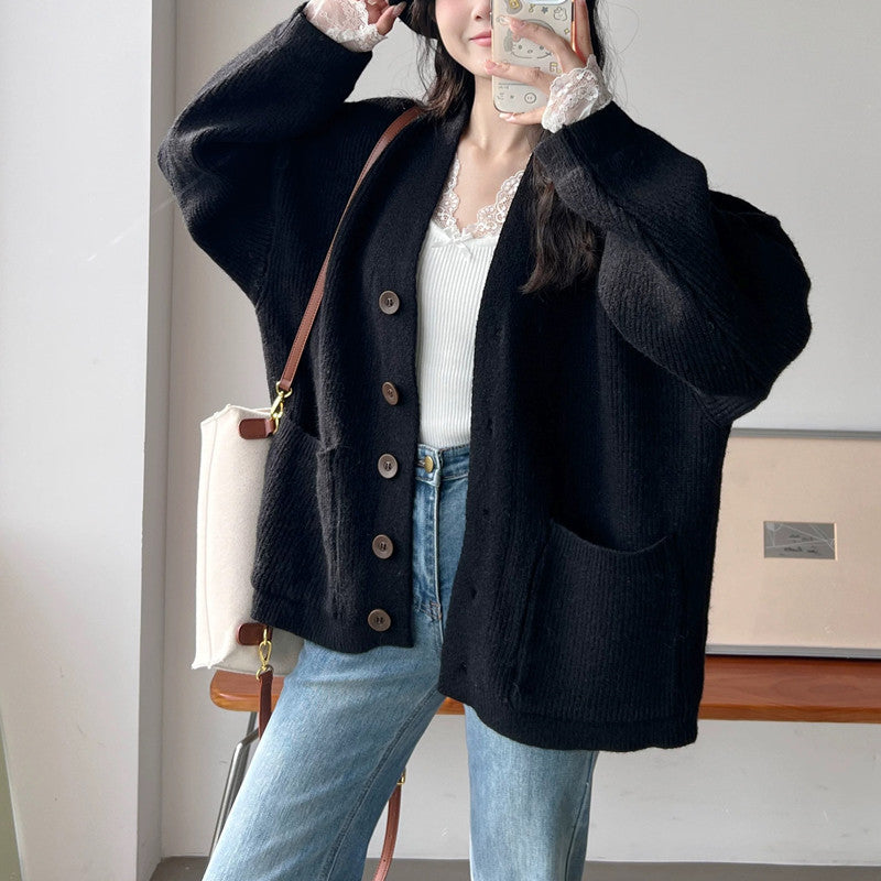 Damen Grobstrickjacke Norvielle mit Knöpfen und Taschen