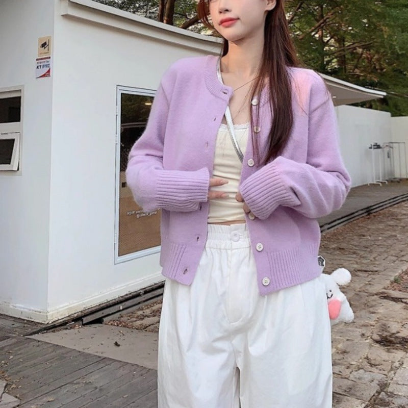 Damen Strickjacke Kurzarm Norvielle Feine Webart Beige