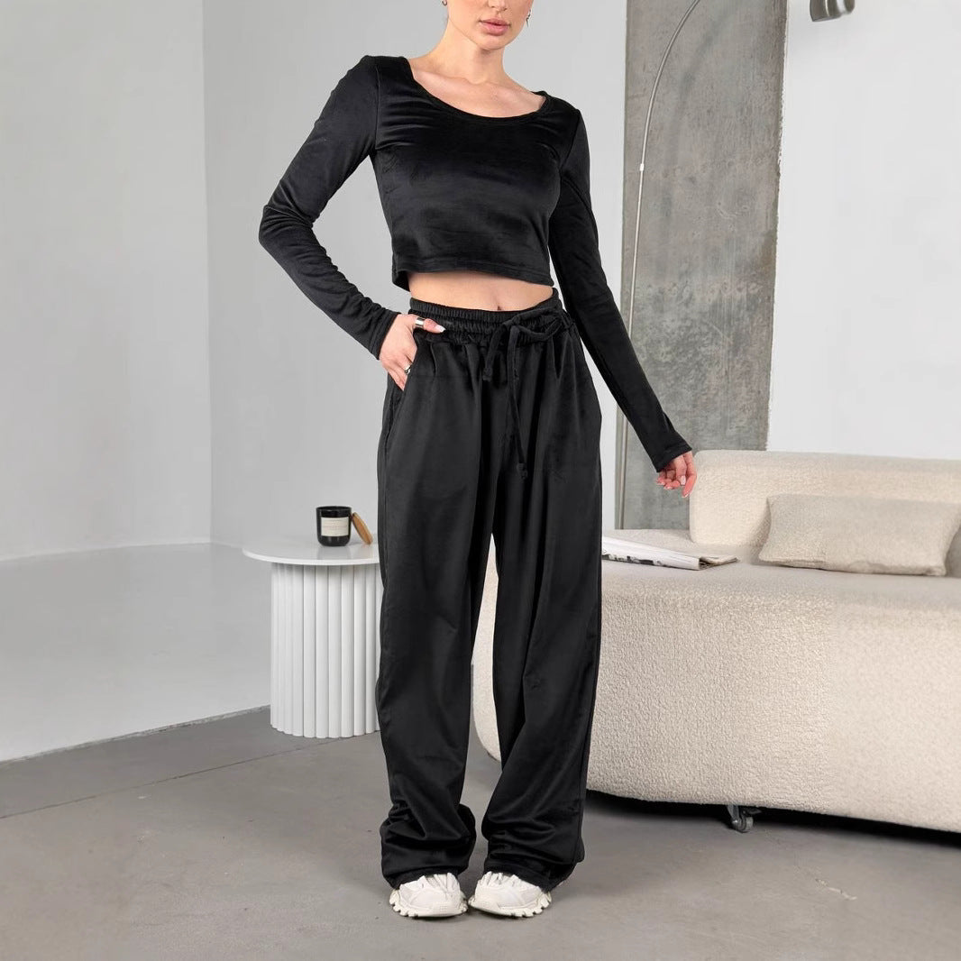 Damen Velours-Hose Cropped Bequem