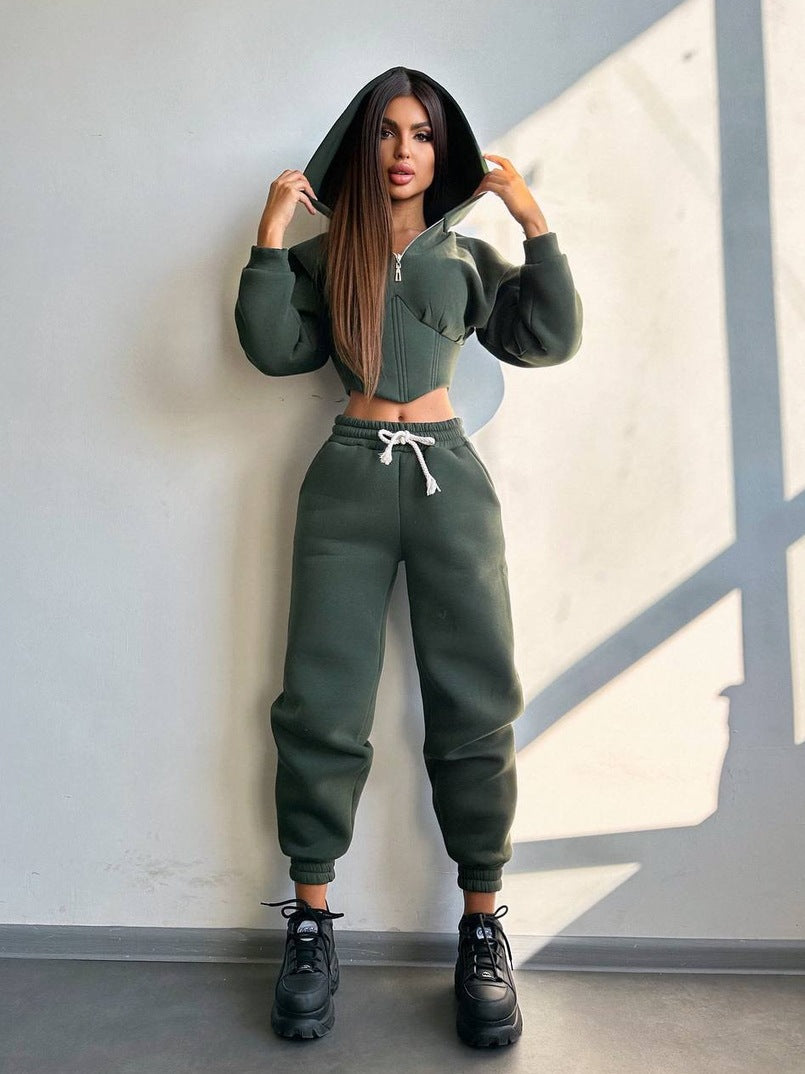 Damen Sportoutfit Cropped Jacke Jogginghose