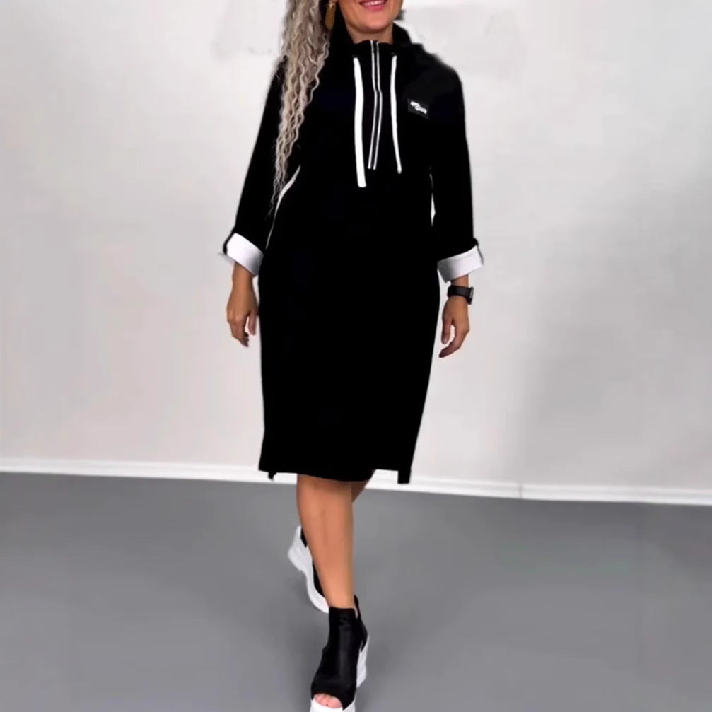 Damen Kapuzenkleid mit Taschen Farbkontrast Norvielle - Norvielle