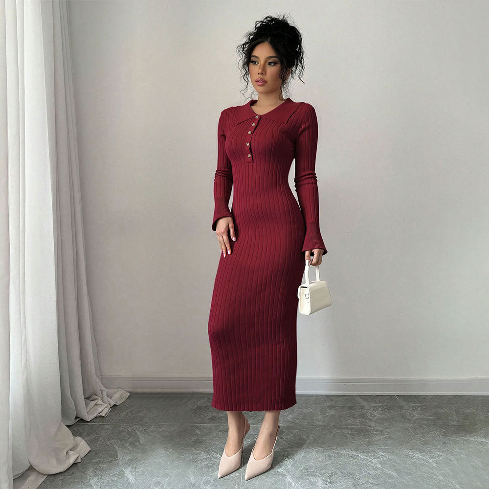 Damen Langarm-Kleid Rippdesign Figurbetonend Norvielle
