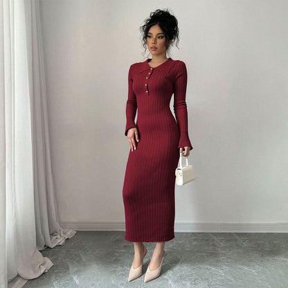 Damen Langarm-Kleid Rippdesign Figurbetonend Norvielle