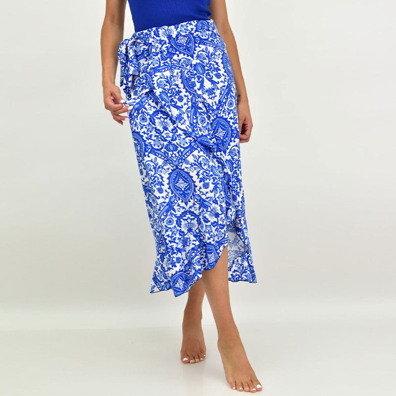 Damen Wickelrock Asymmetrisch Floralmuster