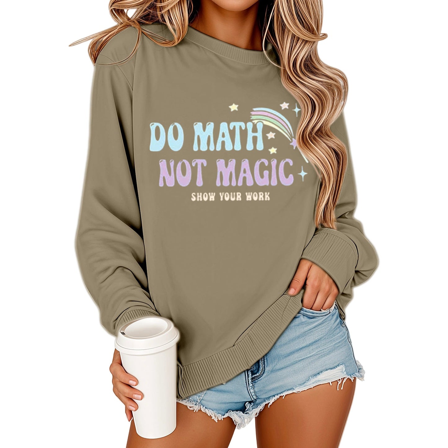 Damen Sweatshirt Mathematikdruck Lässig Beige Norvielle