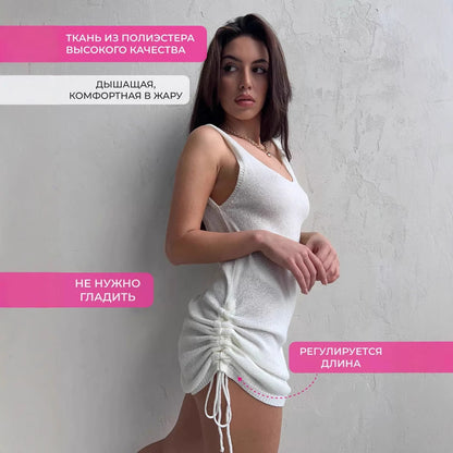 Damen Strickkleid mit Verstellbaren Schnüren und Rundhalsausschnitt