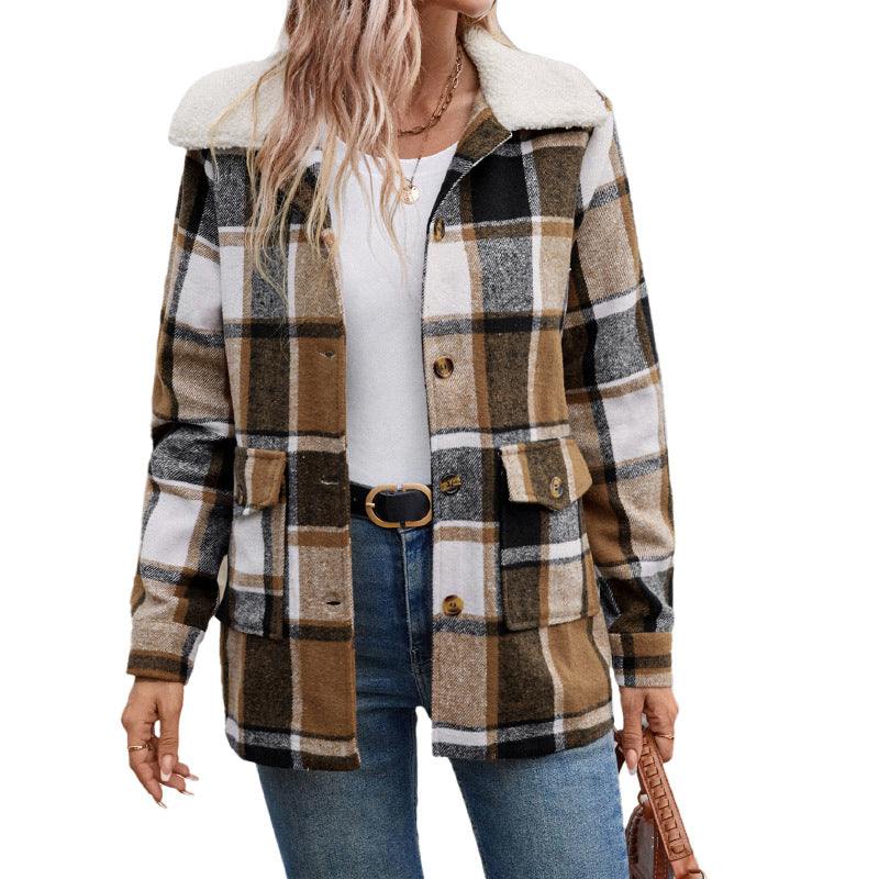 Damen Flanelljacke Karomuster Große Taschen Norvielle