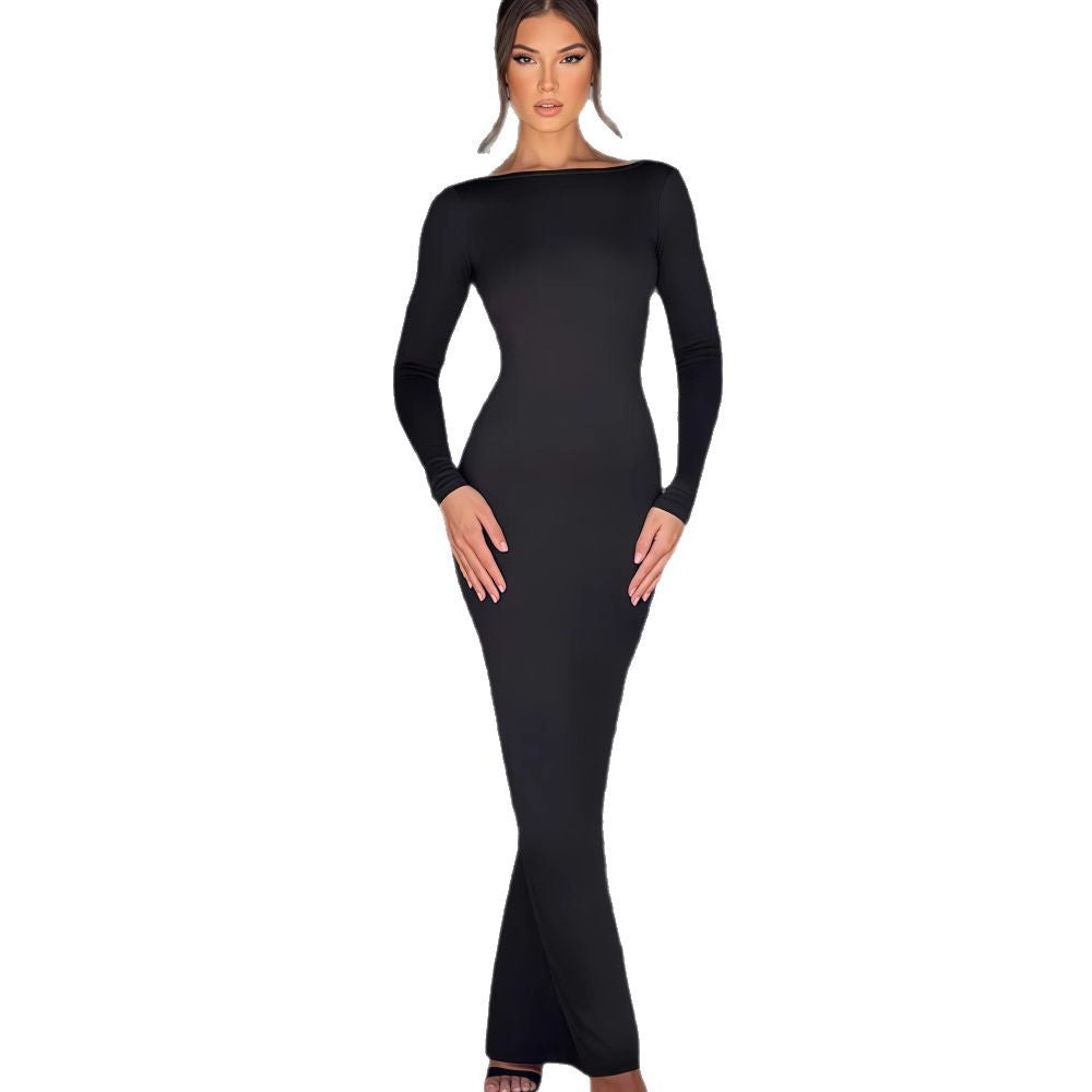 Damen Maxikleid Langarm Elegantes V-Ausschnitt