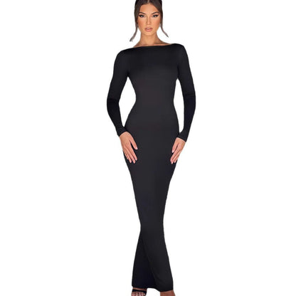 Damen Maxikleid Langarm Elegantes V-Ausschnitt