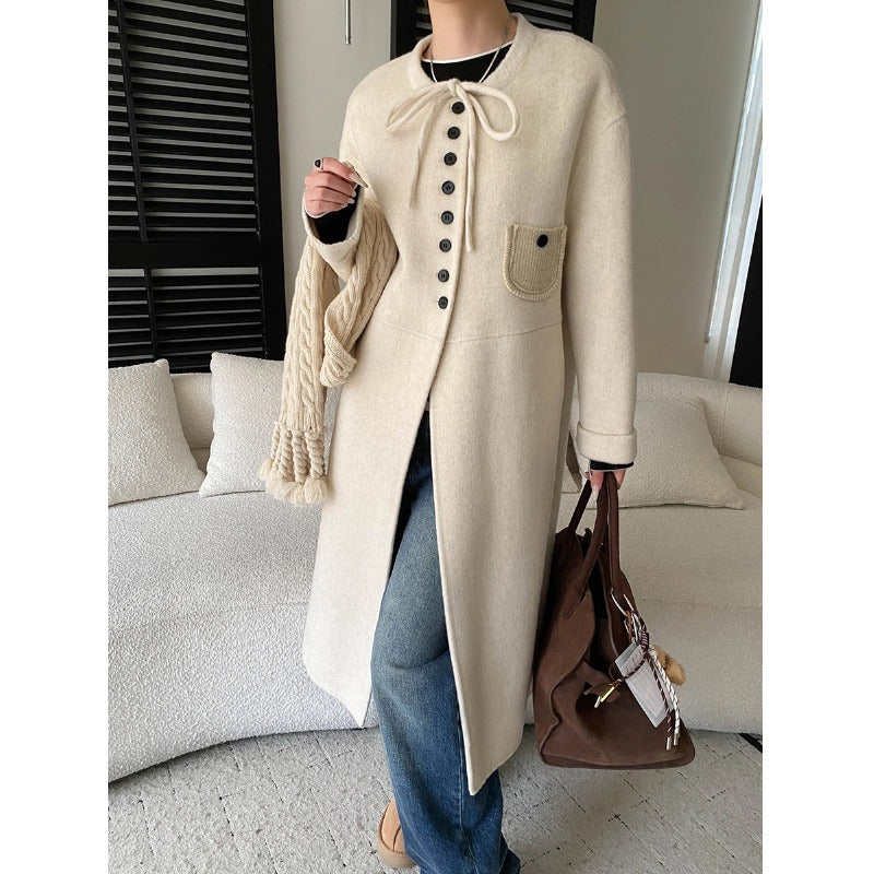 Damen Wolljacke Lang Knopfverschluss