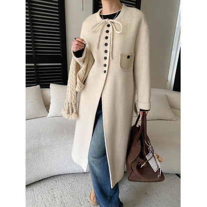 Damen Wolljacke Lang Knopfverschluss