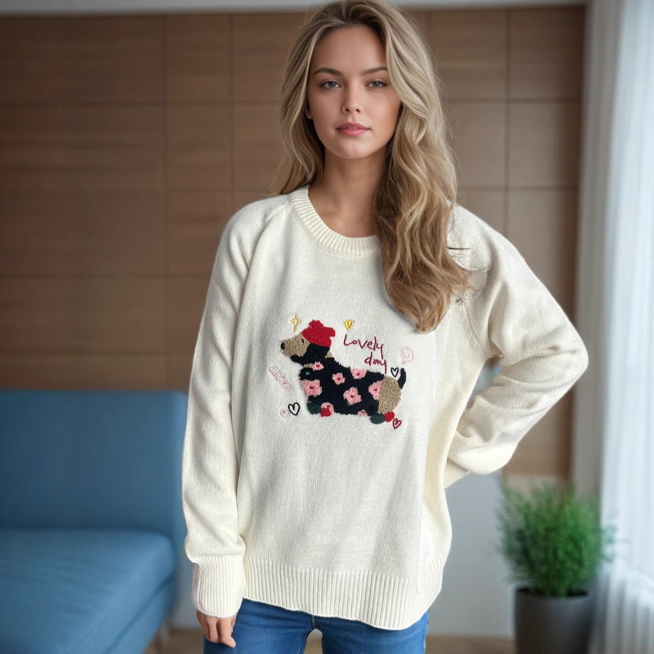 Damen Sweatshirt Tierdesign Blumenstickerei Norvielle