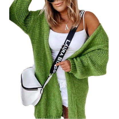 Damen Strickcardigan Offen Luftige Maschenstruktur Große Ärmel