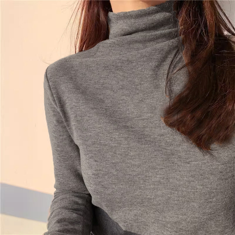 Damen Langarmshirt Hochkragen Baumwolle Norvielle