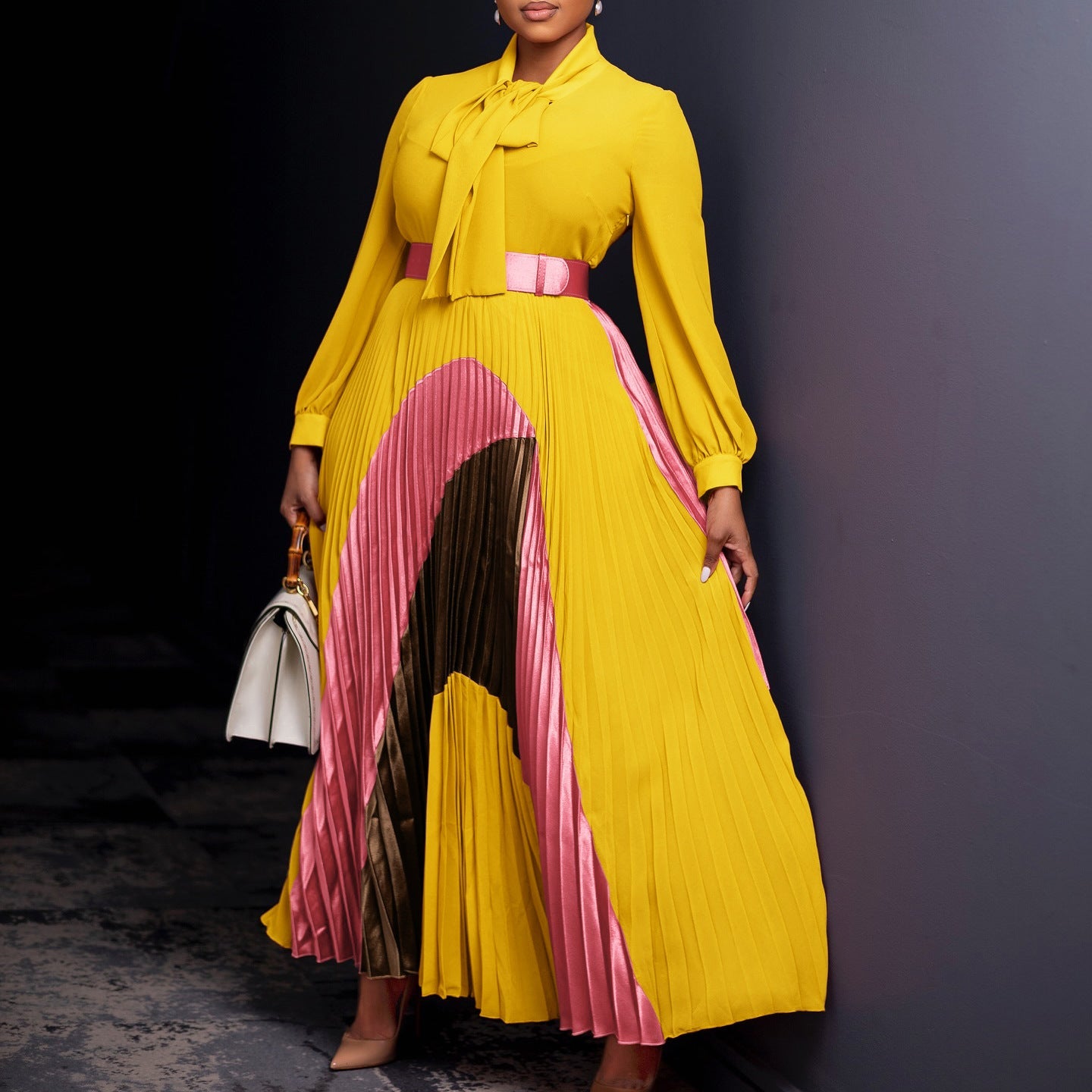 Damen Maxikleid Eleganter Schlitz Krawattenkragen Norvielle - Norvielle