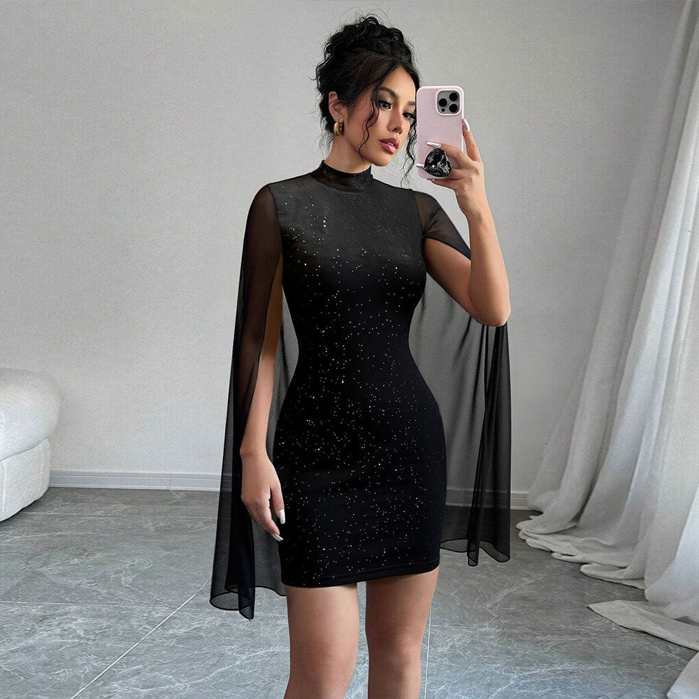 Damen Cocktailkleid Glitzer Transparent