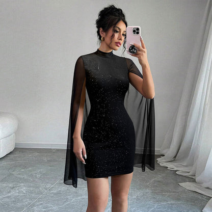 Damen Cocktailkleid Glitzer Transparent