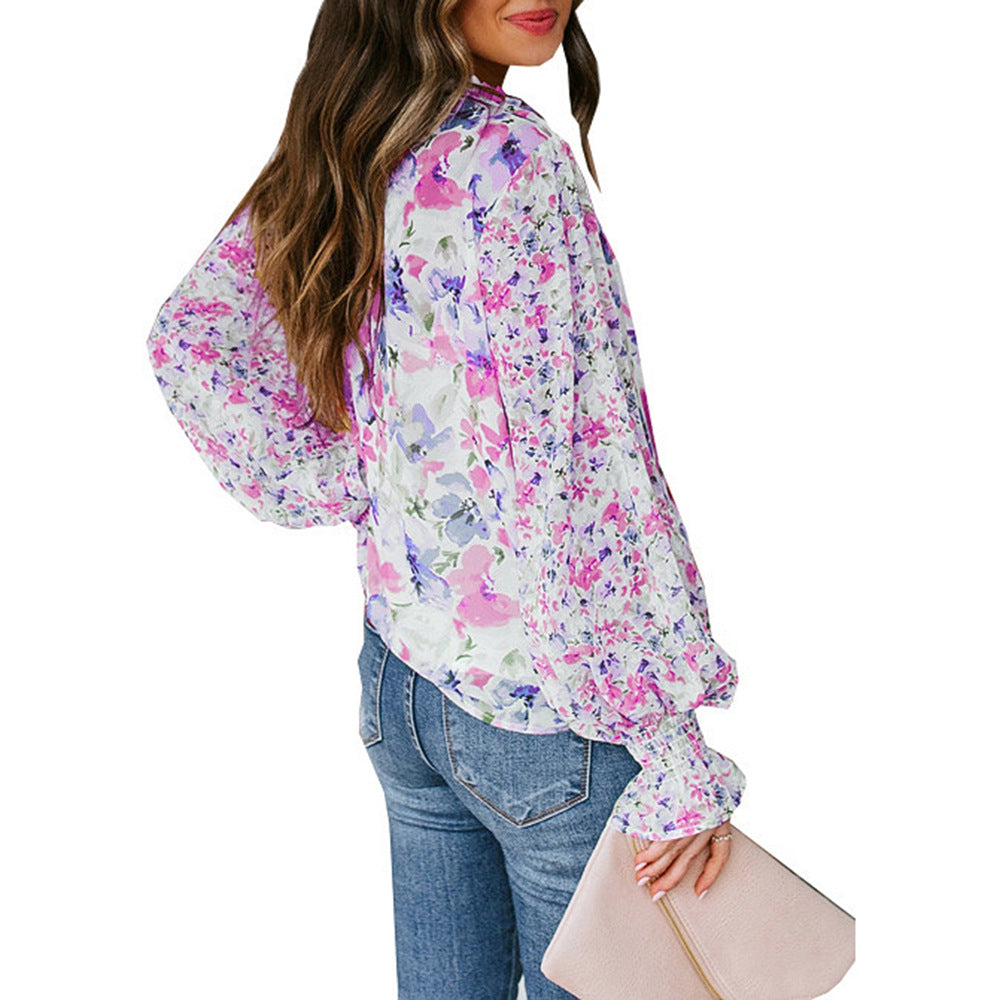 Damen Bluse mit weiten Ärmeln Floral Muster Norvielle